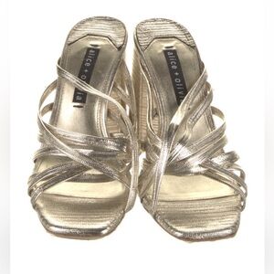 Alice + Olivia Metallic Silver Strappy Heels
